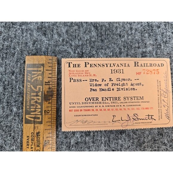 1931 Pennsylvania Railroad System Pass #HF72875 Paper Signed - Picture 4 of 7